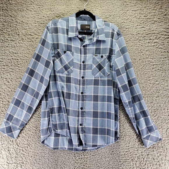 Hurley Shirt Mens Large Blue Plaid Long Sleeve Button Up - Picture 1 of 8